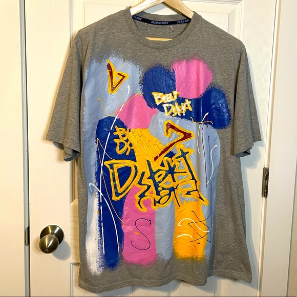 Bleu Dstrkt heather gray unique expressionism hand painted tee sz XL (?) - Picture 1 of 11